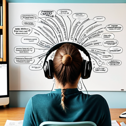 Home 4 **
A person confidently using a mind map on a bright, organized desk with noise-canceling headphones on. Bookshelves and motivational quotes are in the background. Focus on conveying a sense of calm and productive self-learning.
**