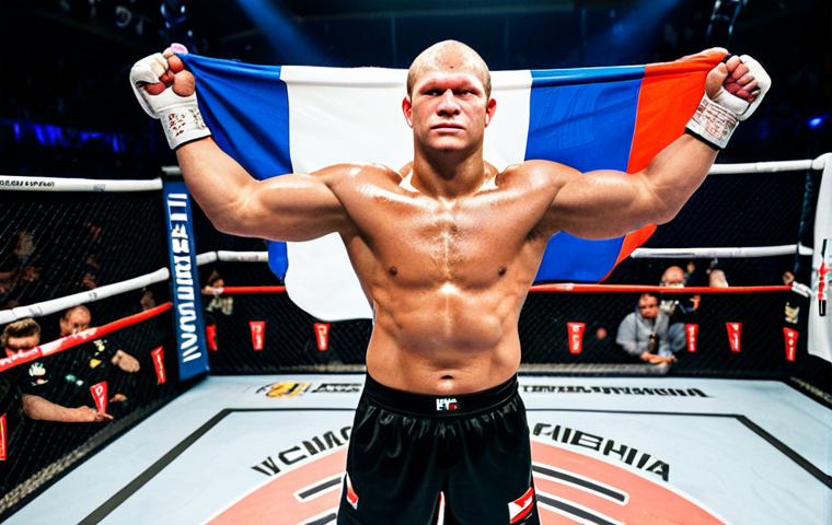 유도 유명 선수 인터뷰 - **Image Prompt:** "A determined Fedor Emelianenko, fully clothed in his signature fighting gear, sta...