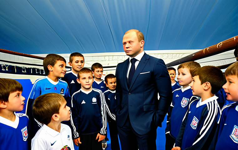 유도 유명 선수 인터뷰 - **Image Prompt:** "A determined Fedor Emelianenko, fully clothed in his signature fighting gear, sta...