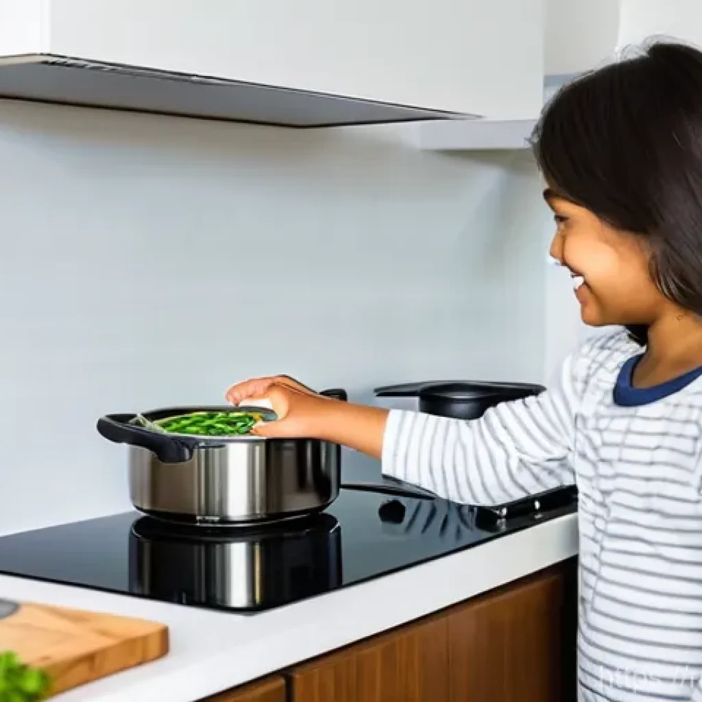 유도 기술 동영상 튜토리얼 - **Prompt 1: Family Safety and Modern Kitchen**
    "A bright, clean, and modern kitchen interior. A ...