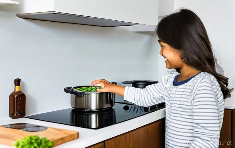 유도 기술 동영상 튜토리얼 - **Prompt 1: Family Safety and Modern Kitchen**
    "A bright, clean, and modern kitchen interior. A ...