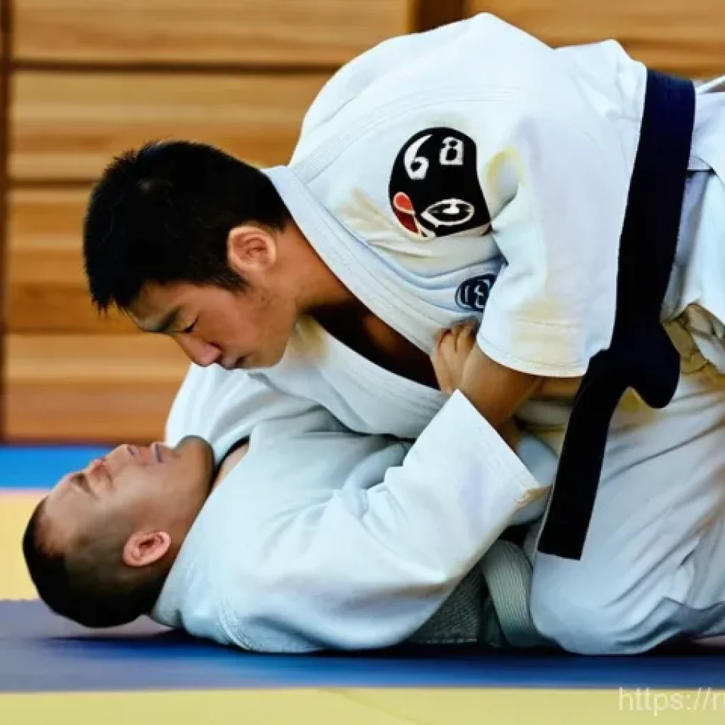 유도와 근력 운동의 차이 - **A dynamic full-body shot of a male or female judoka performing a powerful yet controlled *Ippon Se...