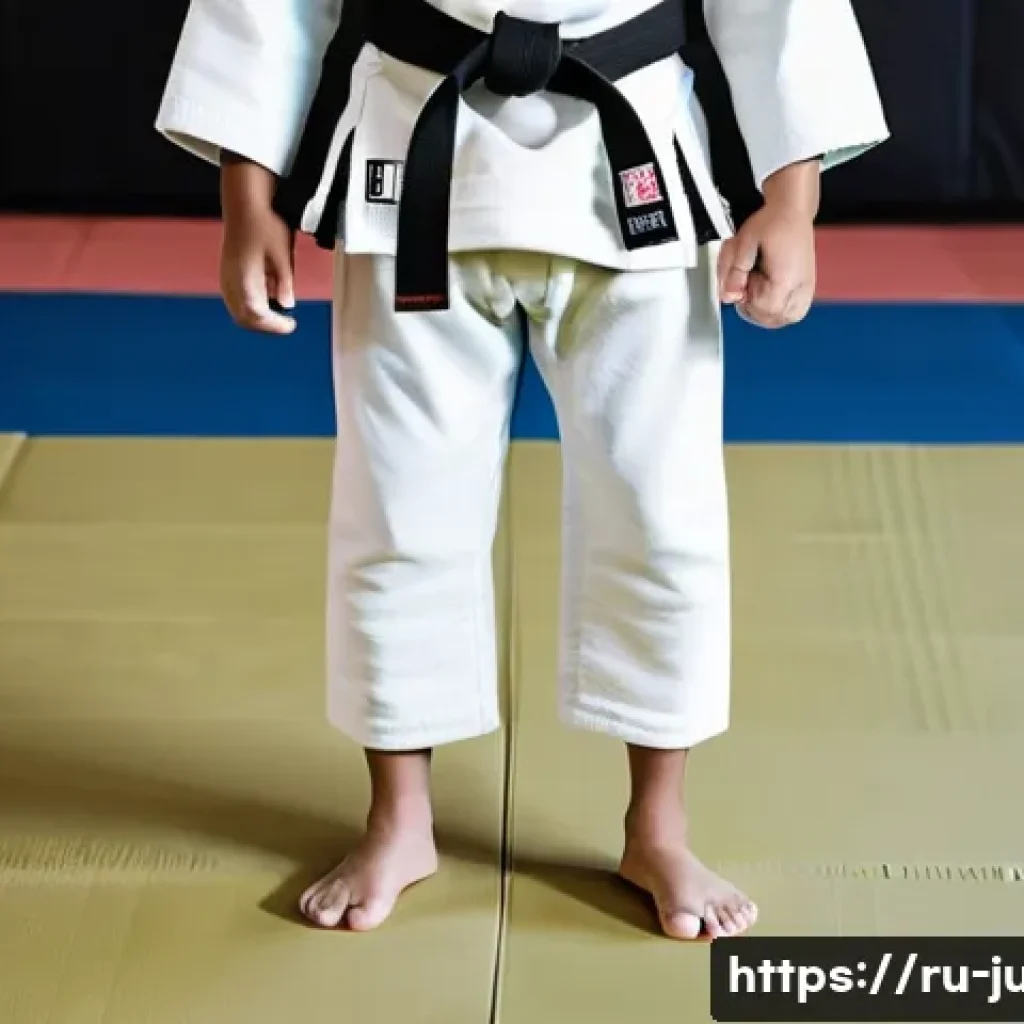 유도 초보자 장비 준비 - **A Focused Beginner Judoka:** A young male judoka, approximately 16 years old, stands with a determ...