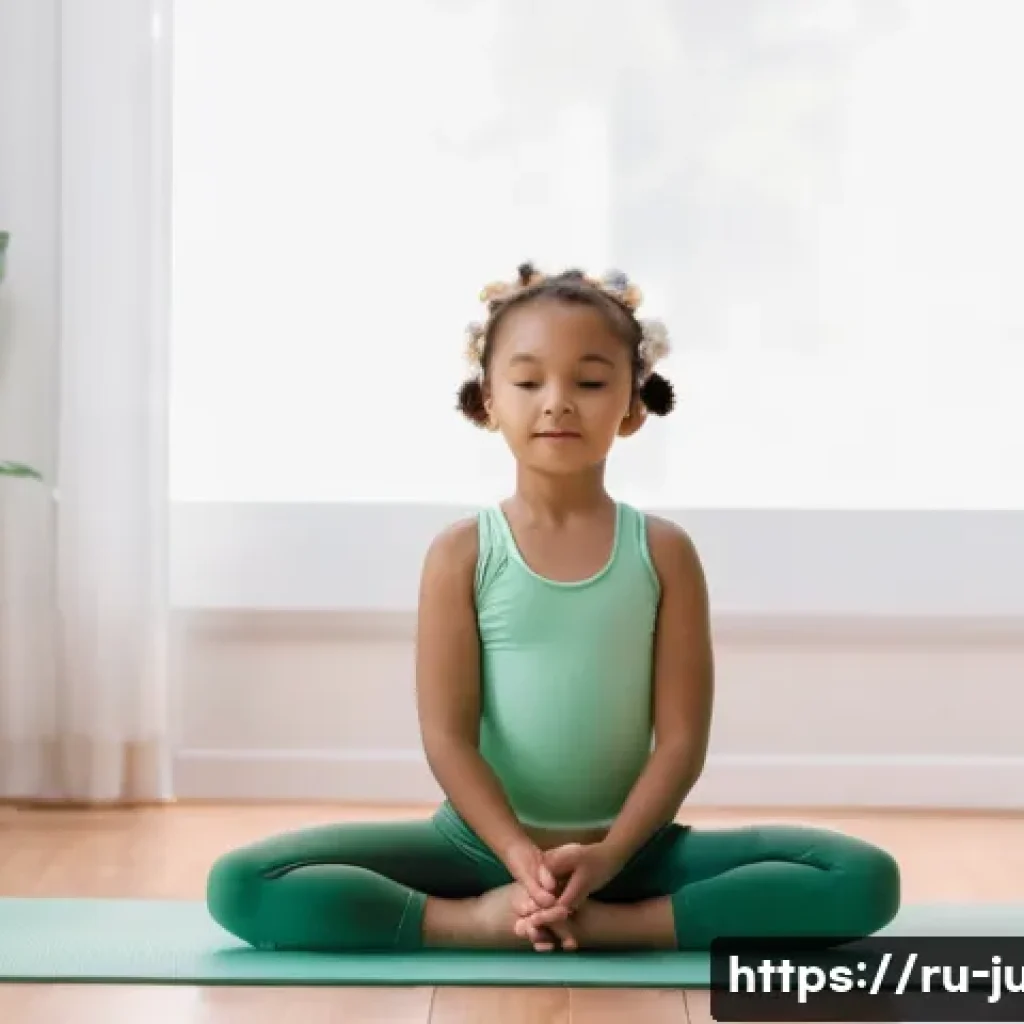 유도 매트 관리 방법 - **Prompt:** A young girl (approximately 7 years old) is sitting cross-legged on a pastel-colored yog...