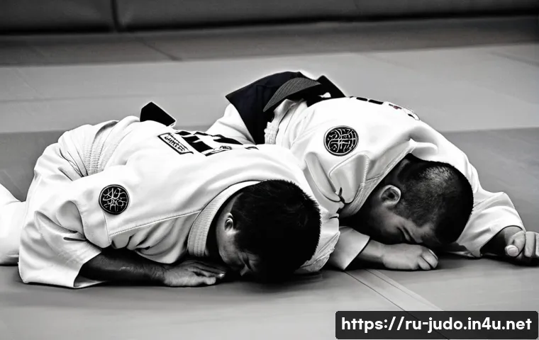 유도 중급자 코칭 팁 - **"The Art of Kumi-kata: Strategic Grip Warfare"**
A highly dynamic and intense close-up shot of...